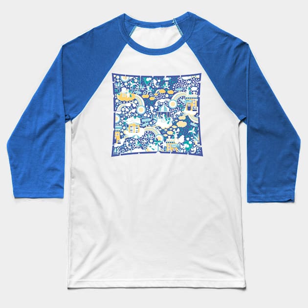 The secret map of Unicorns Village II // indigo blue background Baseball T-Shirt by SelmaCardoso